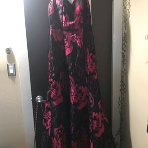 JS Collections Black and Pink Floral Gown